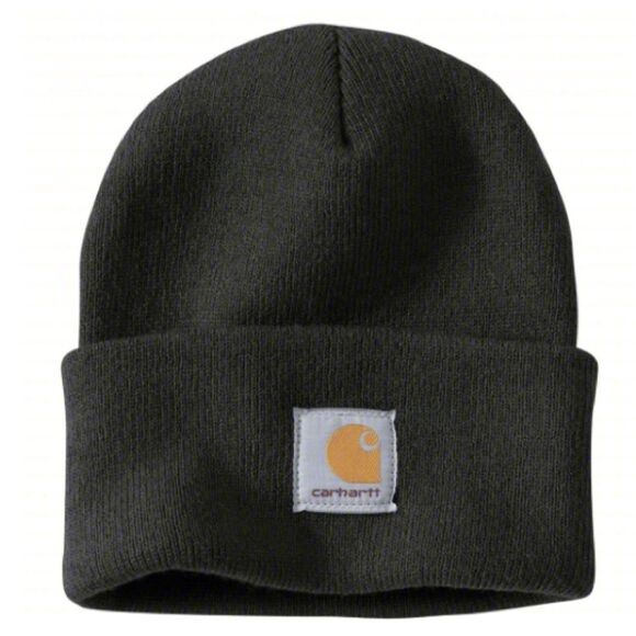 Carhartt Black Knit Hat/Beanie with Logo Patch one size NWT - Picture 1 of 6